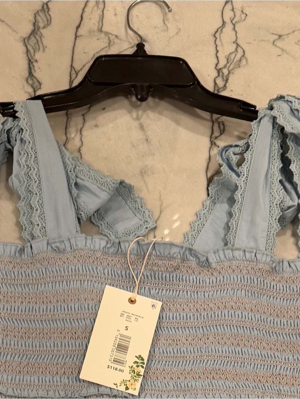 Anthropologie Pale Blue Smocked Lace-Trim Sundress - Picture 2 of 3